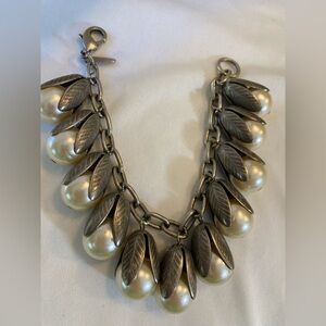 Lenora Dame Chunky Faux Pearls Ornate Cap Dangle Charms Bracelet